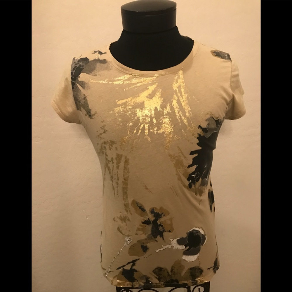 NEW Gold TAHARI Hand painted Cotton SHIRT Sz Lg